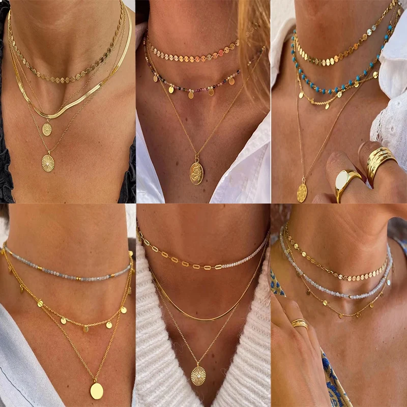 Collana con ciondolo a forma di cuore a catena di perline di gioielli eleganti di tendenza multistrato Collana di moda da donna unica all'ingrosso N0301
