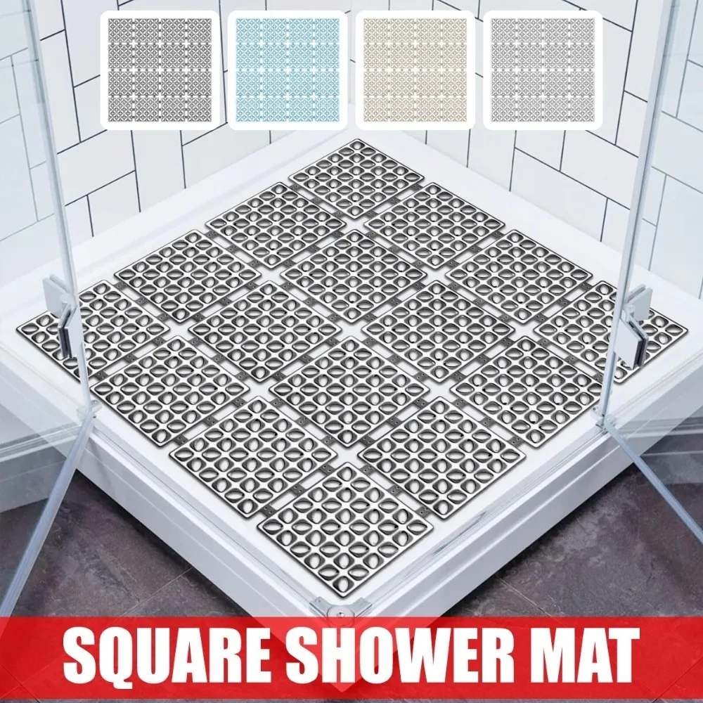 Tapis de bain antidérapant 60x60cm, tapis de douche carré, tapis de sol en caoutchouc anti-moisissure avec forte aspiration, sécurité de la salle de bain, ensemble de salle de bain de luxe