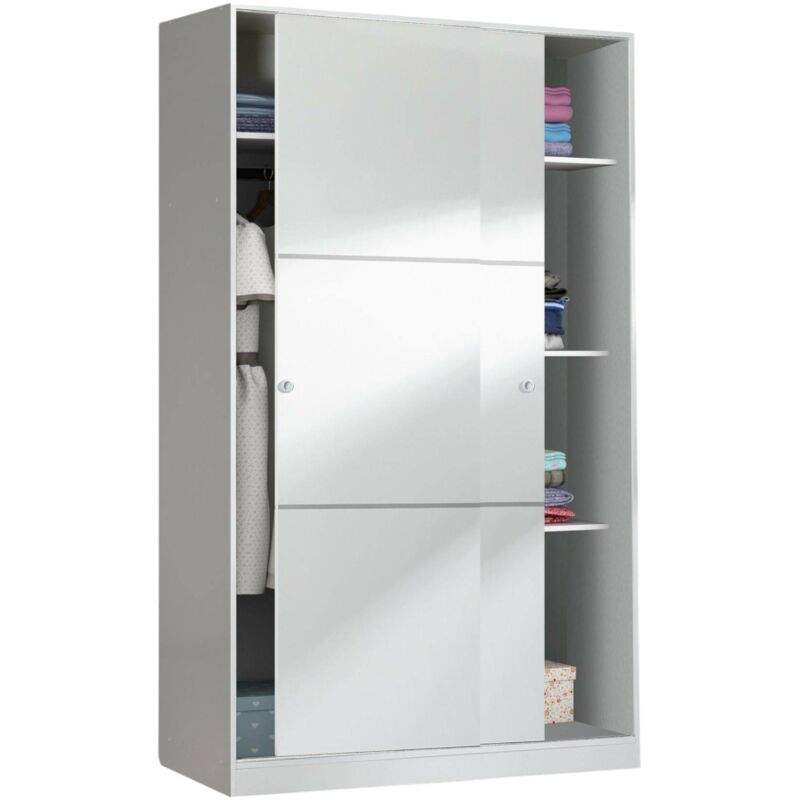 Guardaroba Waterbury, Armadio Per Camera Da Letto A 2 Ante Scorrevoli, Mobile Con 3 Ripiani E Barra Appendiabiti, Cm 120x50h200, Bianco, Con Imballo Rinforzato - Dmora