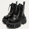 Damen-Punk-Stiefel, Plattform, personalisiertes Design, Schuhe, Leder, coole Stiefel, Retro, klobig, hochwertige Schnürung, lässige Outdoor-Schuhe, Größe 42