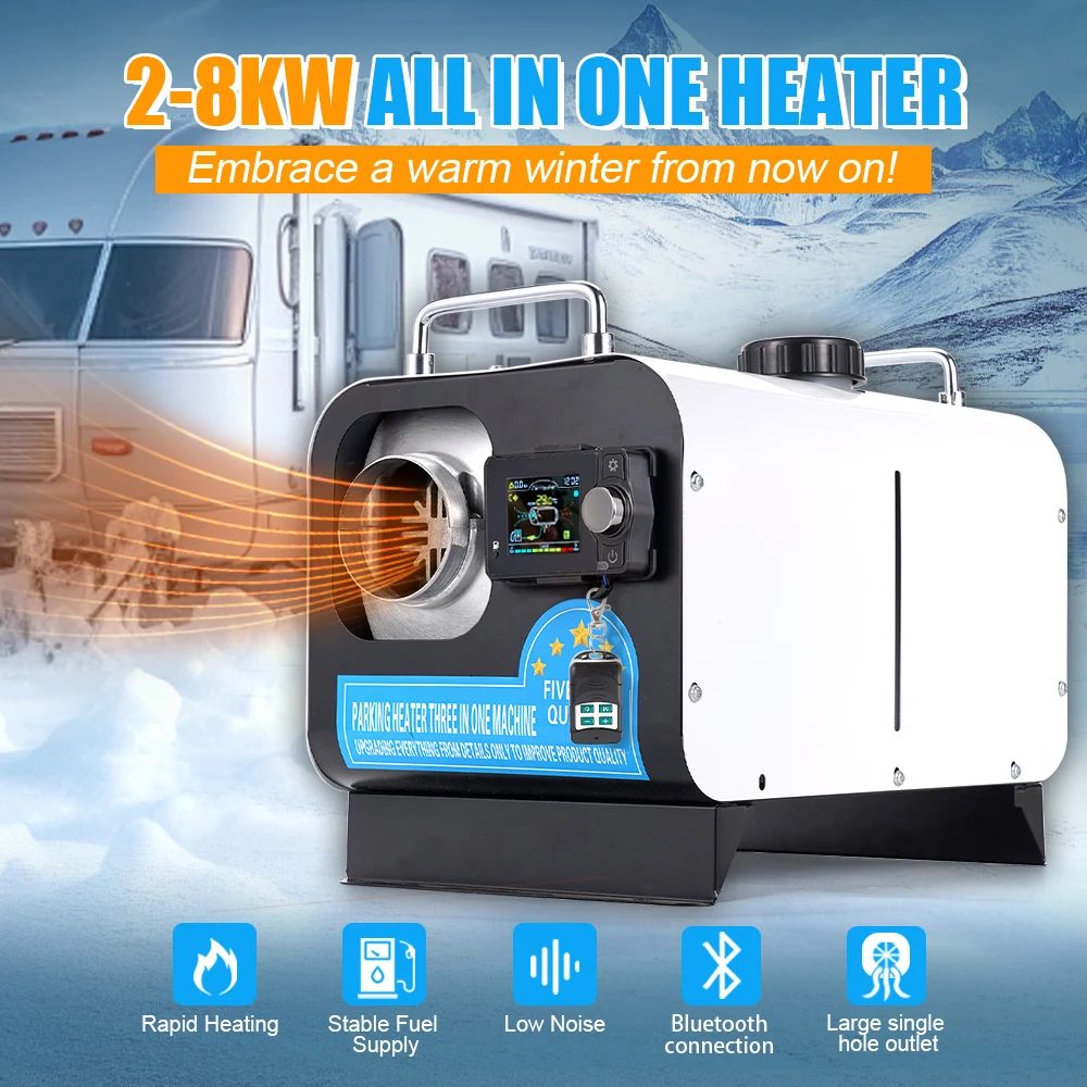 Universeller 2–8 kW Diesel-Lufterhitzer, 12 V, 24 V und 220 V, All-in-One-Standheizung mit Bluetooth-App-Steuerung für Zuhause, Wohnmobil, Fahrzeug Image