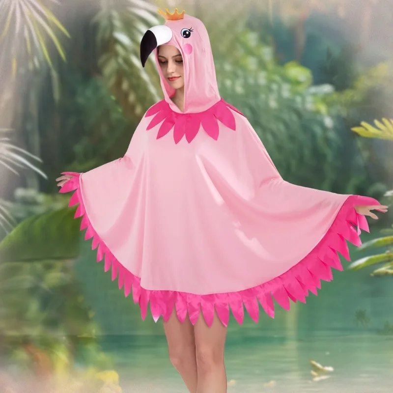 Valentinstag Flamingo Cosplay Kostüm Rosa Cartoon Print Kapuzenumhang für Damen Herren Karneval Party Performance Outfit