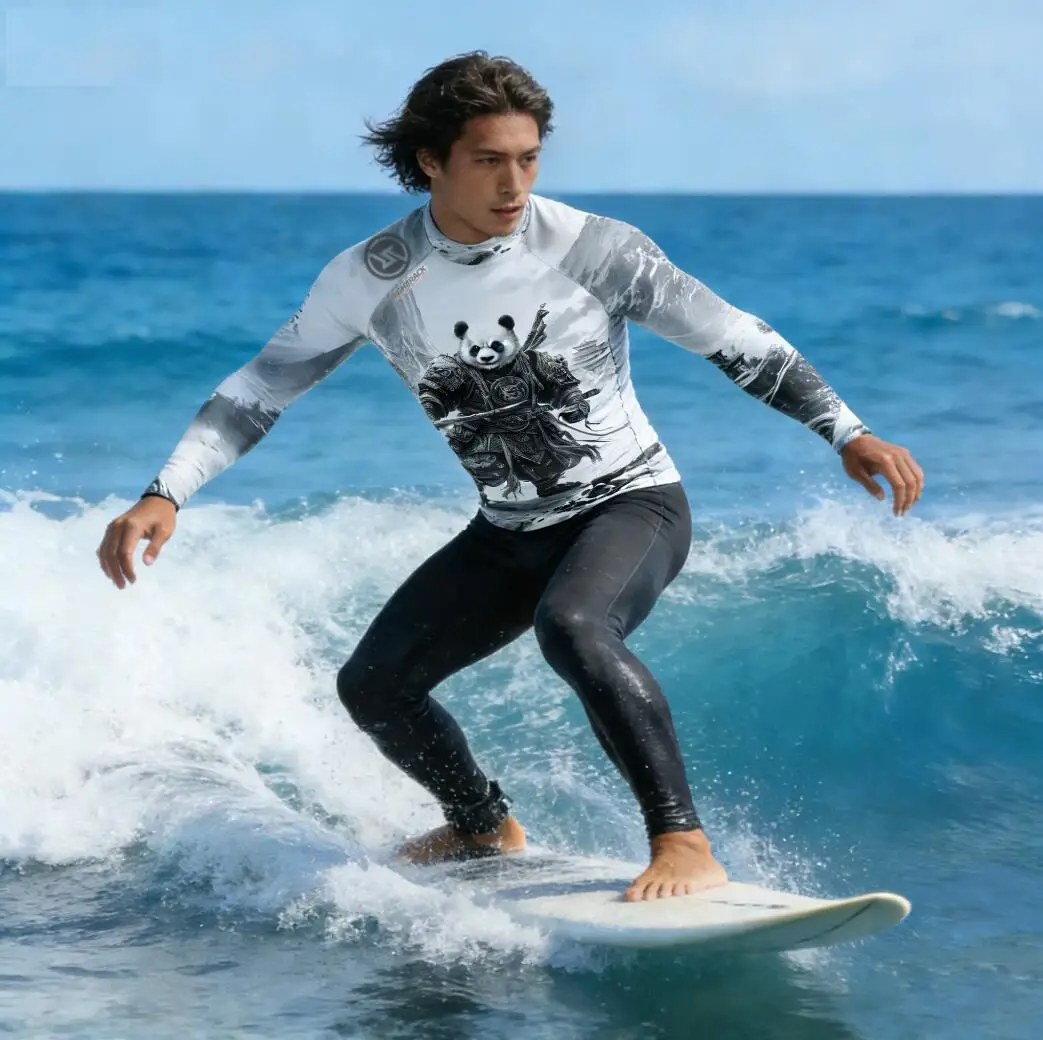 Neue Herren Langarm Pro Surfing Shirt Strand Sonnenschutz Surf Tops Rashguard UV-Schutz Bademode UPF50+ RIGHTTRACK Kleidung Image