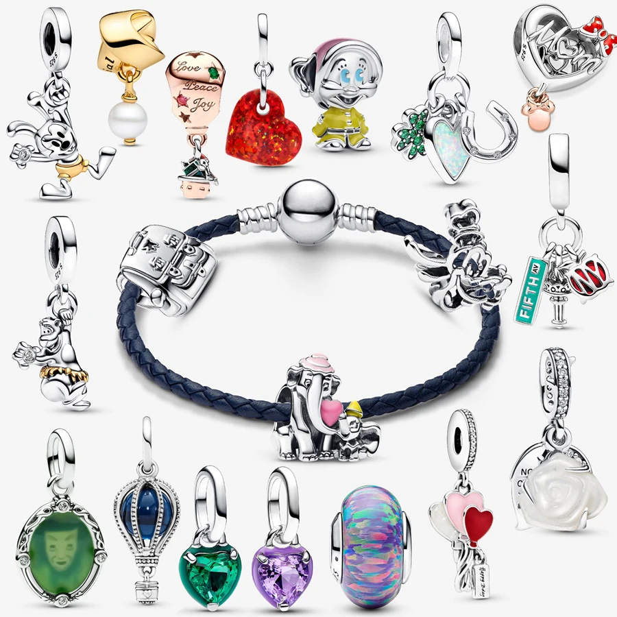 925 Silber Neuer Sakura Magic Mirror Glücksanhänger Durchbrochene Minimi Mickey Disney Herzförmige Zauberwürfelperlen DIY Charm Schmuck Image