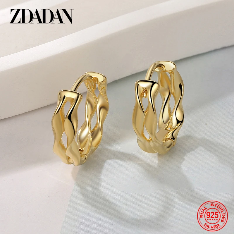 ZDADAN Creolen aus 925er-Sterlingsilber, 18 Karat Gold, runde Wellen, für Damen, Modeschmuck Image