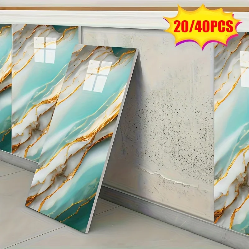 20/40 Stück 30 cm x 60 cm selbstklebende Marmorfliesen-Aufkleber, wasserdichter Bodenaufkleber, PVC-Fliesen, Küche, Badezimmer, Wandaufkleber, Heimdekoration