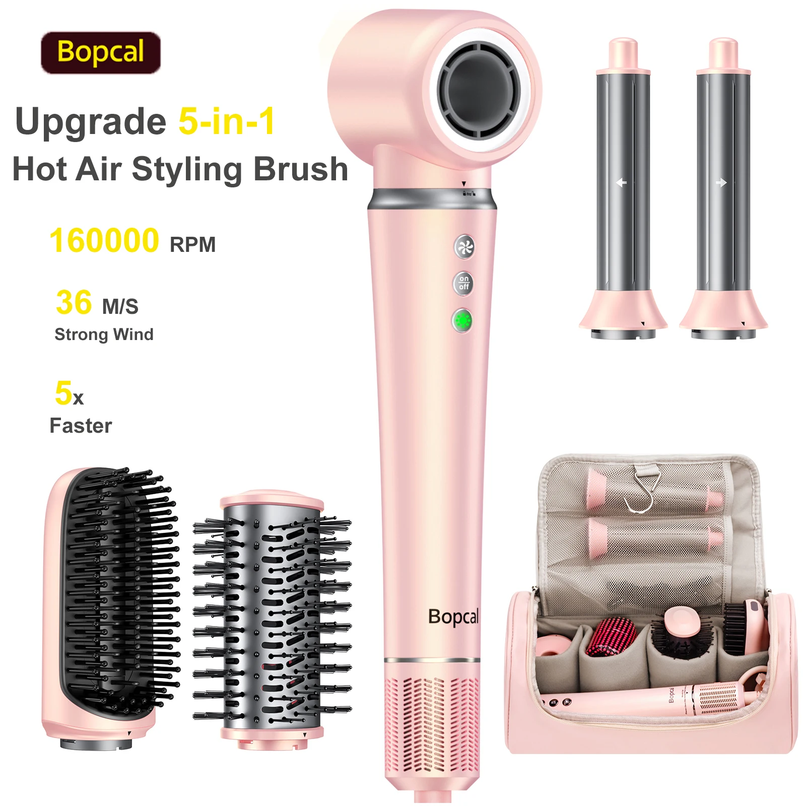 5-in-1 Hochgeschwindigkeits-Haartrockner, Heißluft-Kamm-Set, Haarbürste, Lockenstab, Haarglätter Styling-Tool, Föhn Geschenkbox Image