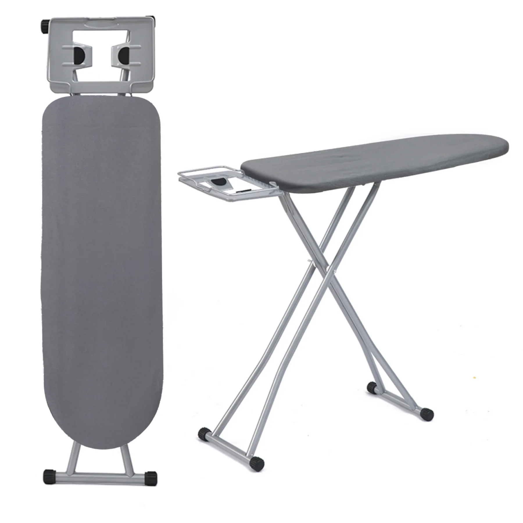 Zusammenklappbares Bügelbrett, 35,4 x 12 Zoll große Bügelfläche, höhenverstellbar bis zu (25,6–30,7 Zoll), inklusive Bügeleisenablage und rutschfesten Füßen
