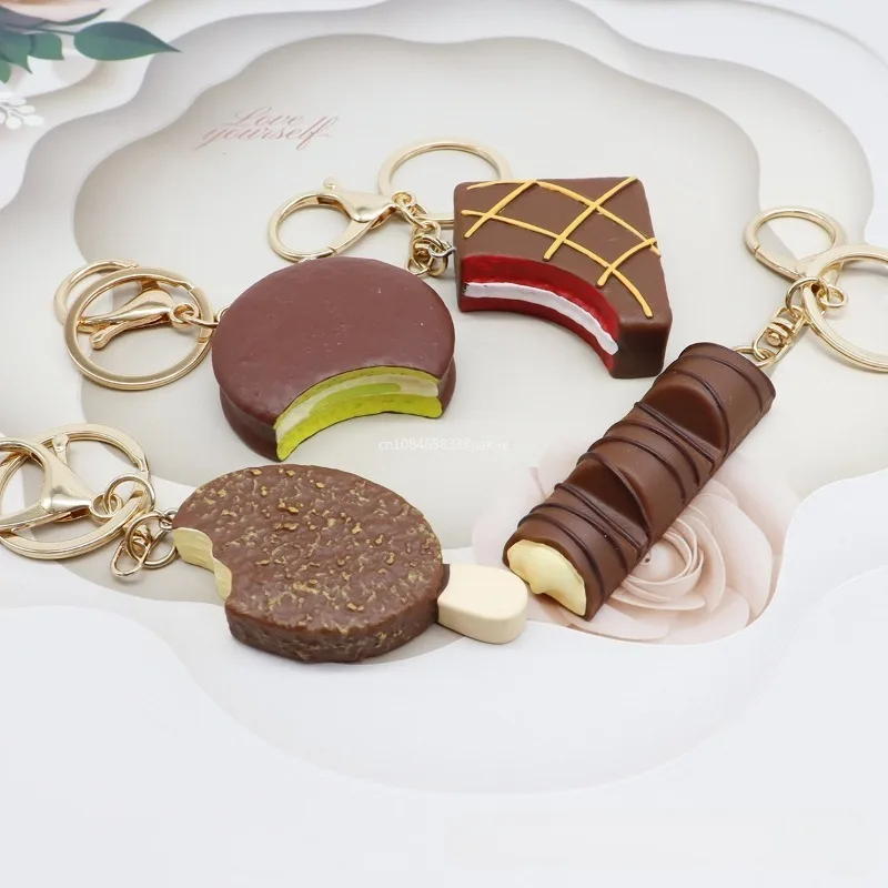 Simulierter Lebensmittel-Schlüsselanhänger, Schokoladenkuchen-Schlüsselanhänger, Simulation Dessert-Charm-Anhänger, Schlüsselanhänger, Schmuck für Mädchen und Frauen, Geschenktüte, Dekor Image