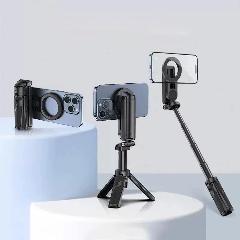 Magnetischer Handyhalter mit Griff für MagSafe Stativ, Reise-Selfie-Stick mit Fernbedienung für iPhone 17 16 15 14 13 12 Pro Max Image