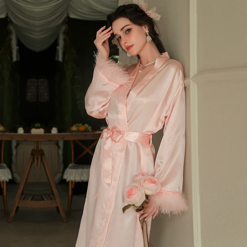 AL1782 all'ingrosso pigiama manica lunga pigiama da donna piumino lungo camicia da notte damigelle matrimonio Kimono in raso accappatoio da sposa