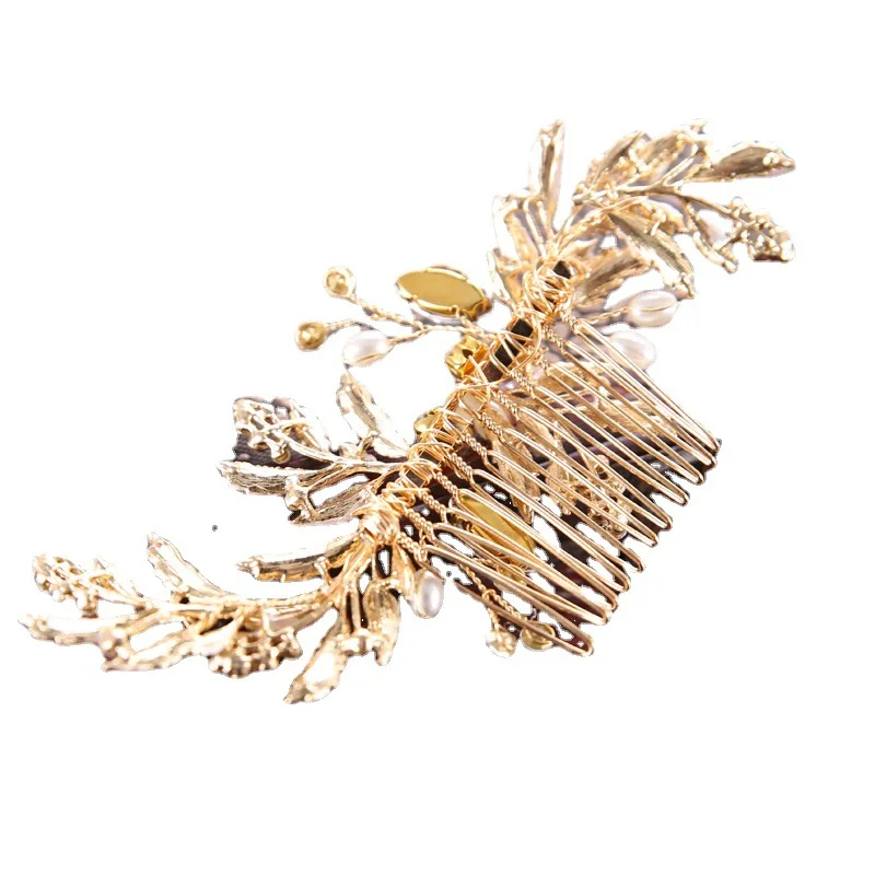 Matrimonio oro strass perle fiore e foglia pettine per capelli da sposa Vintage copricapo cristallo donne pettine per capelli pettine per capelli da sposa