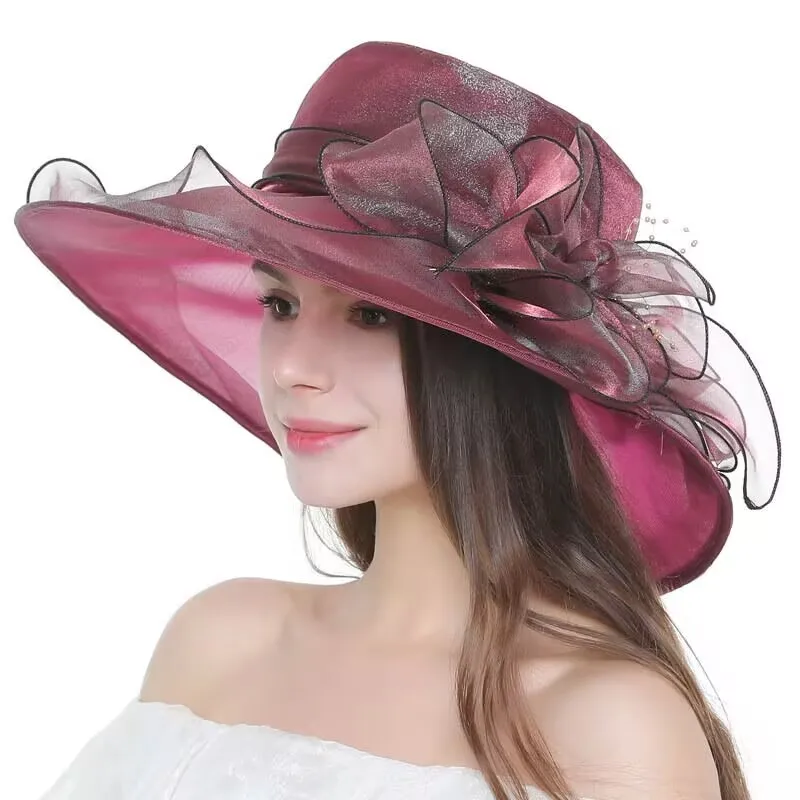Cappello Fascinator Floreale in Organza a Tesa Larga per Chiesa Kentucky Derby Elegante per Tea Party Protezione Solare da Spiaggia per Adulti Ideale per Scene all'Aperto