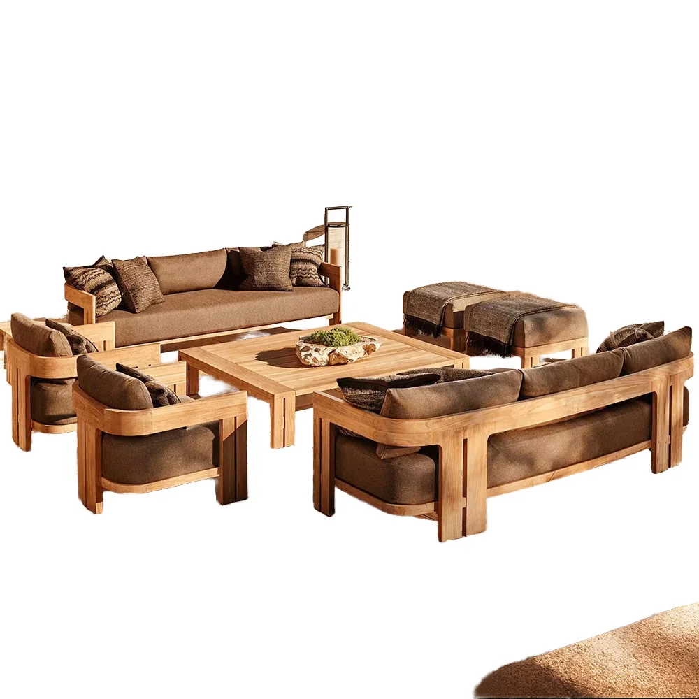 Set Divani da Giardino di Lusso Moderno in Legno di Teak e Rattan Mobili da Esterno Durevoli per Cortile e Parco