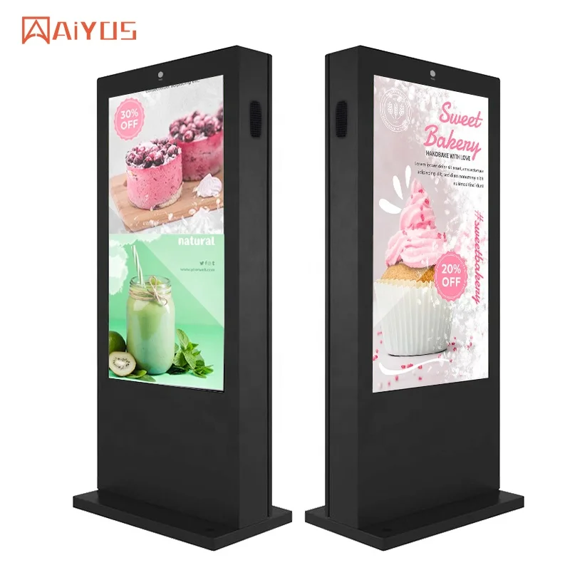 Totem Digitale da Esterno Impermeabile 43-55 Pollici 3500 Nits 4K con Supporto da Pavimento per Pubblicità e Display