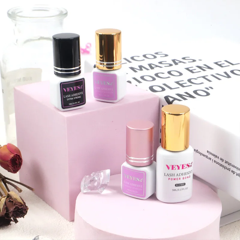 VEYES Colla per Ciglia Liquida Rosa Super Forte Asciugatura Rapida 1-2 Secondi Adesivo Impermeabile con Etichetta Privata Vegano e Inodore