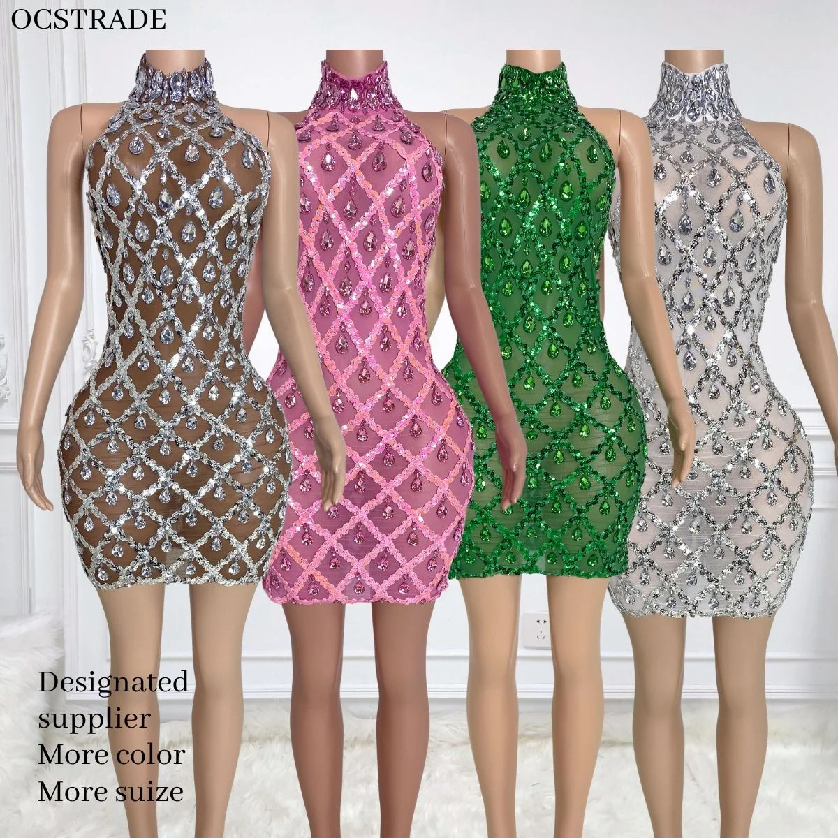 Abito di Lusso con Diamanti Ocstrade Costume per Feste Abito da Ballo Mini Abito Bianco con Strass Abbigliamento da Club per Donne