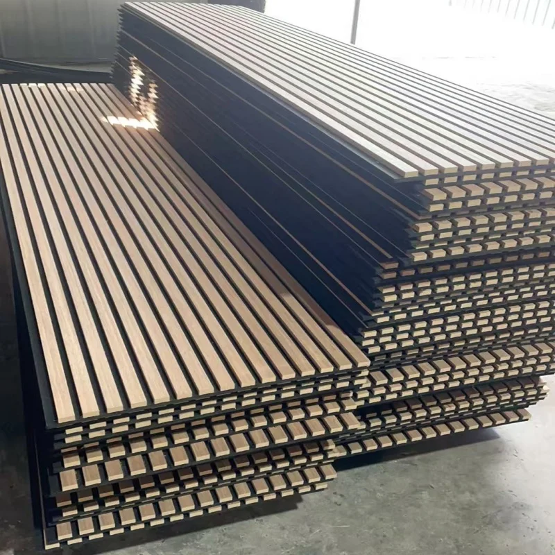 2024 nuovo Design a doghe in legno con intaglio naturale pannelli acustici da parete MDF sala Cinema legno pannelli acustici da parete pannelli Aku