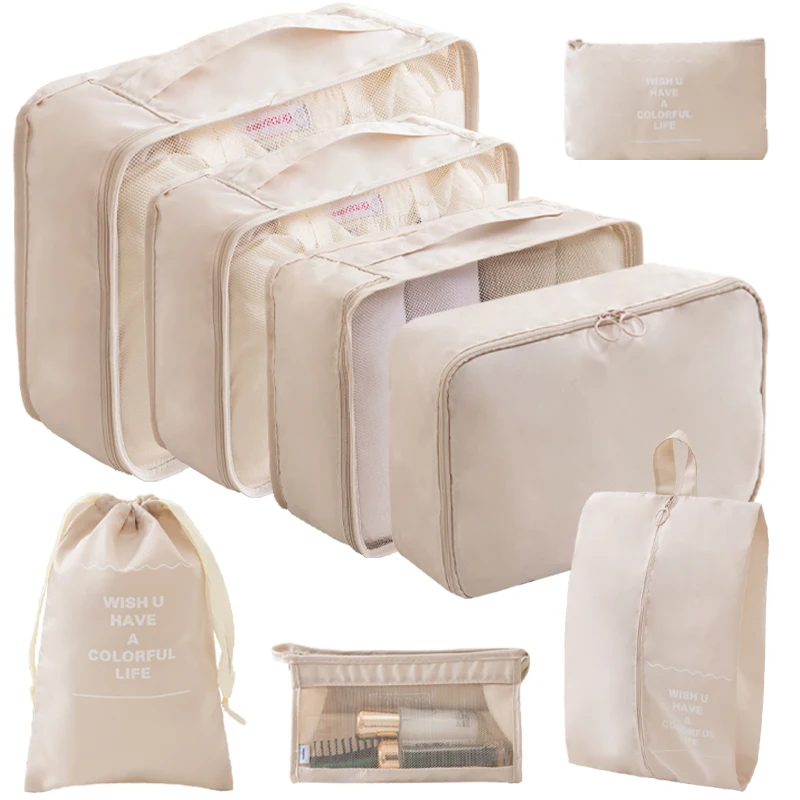 Set di 8 Organizzatori per Valigie con Logo Personalizzato Cubi per l'Organizzazione dei Bagagli Borse per Conservazione Valigie