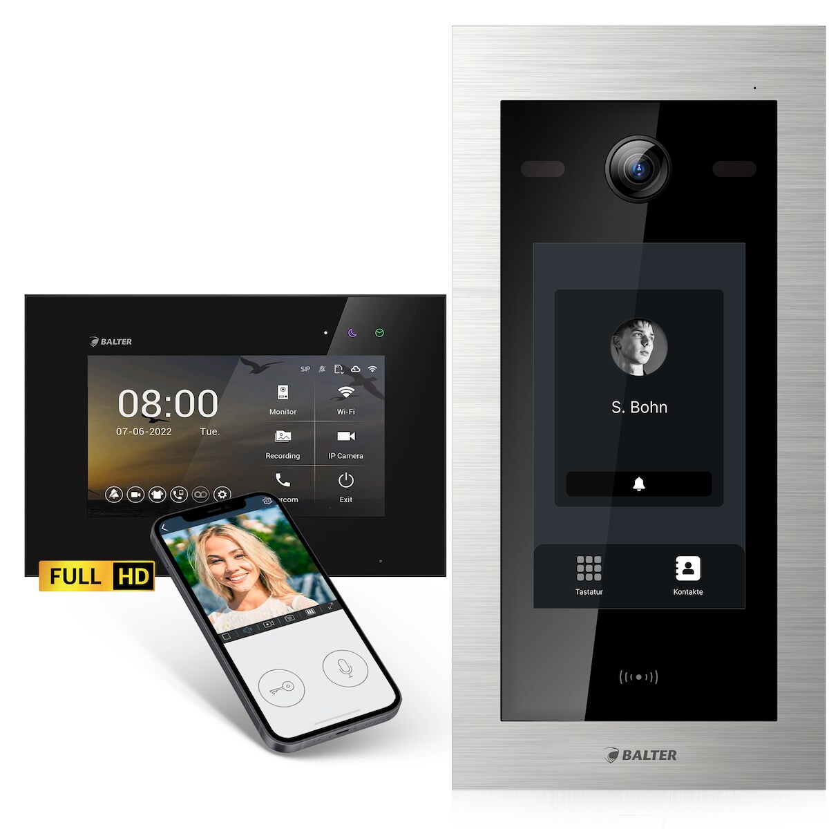 HD Video Türsprechanlage mit Touchscreen und RFID für 1 Familienhaus, 1x Monitor, Balter EVO HD Touch Image