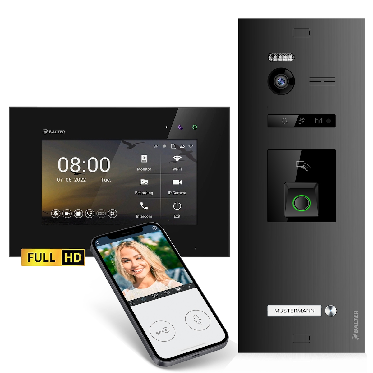EVO HD mit Fingerprint und RFID und App für 1 Familienhaus, 1x Monitor Image