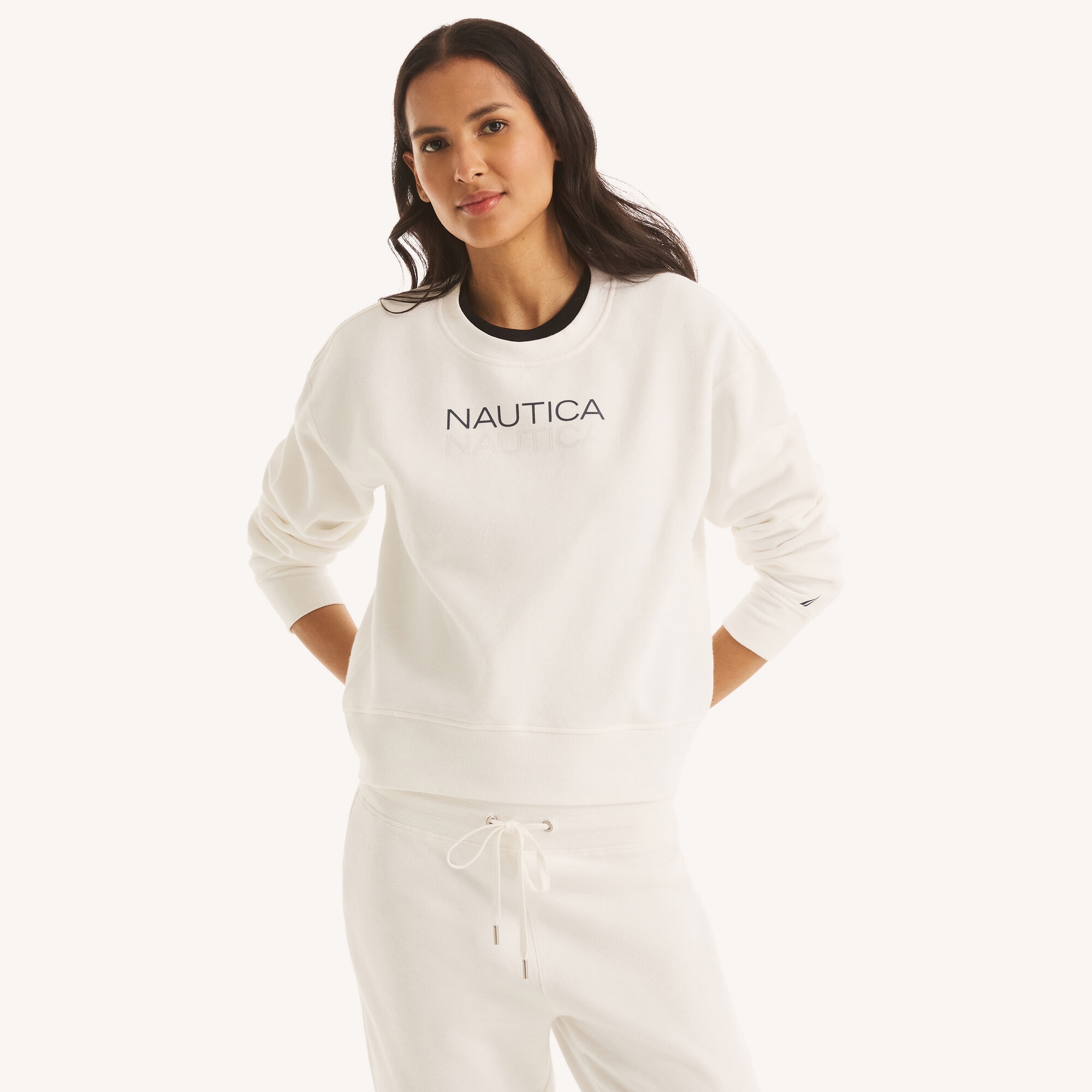 Nautica Women's Logo Crewneck Sweatshirt 103 (Sail White), XXL