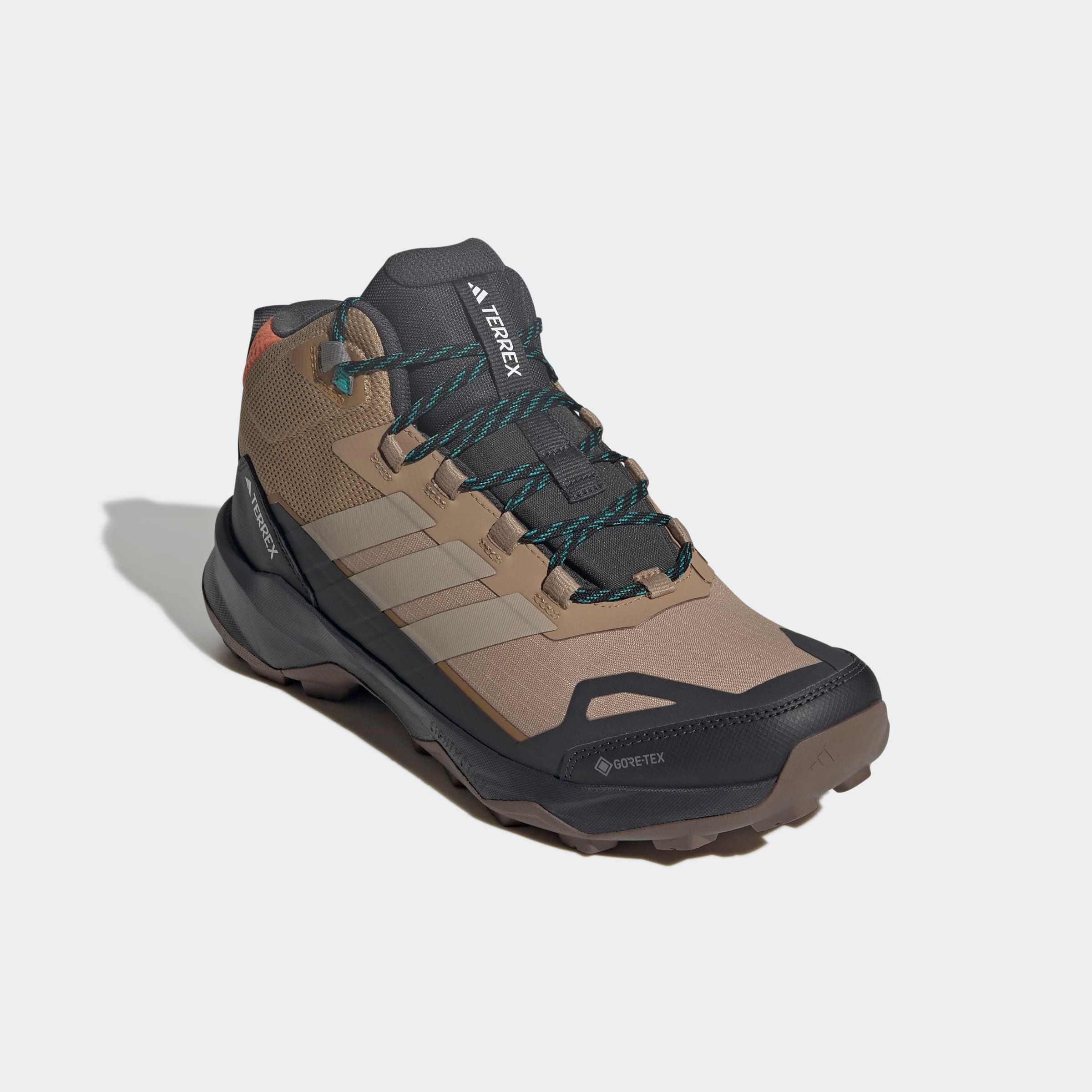 Wanderschuh ADIDAS TERREX "TERREX SKYCHASER AX5 MID GORE-TEX", Herren, Gr. 47, cardboard, blanch cargo, semi impact orange, Synthetik, Textil, Schuhe Wanderschuh, wasserdicht