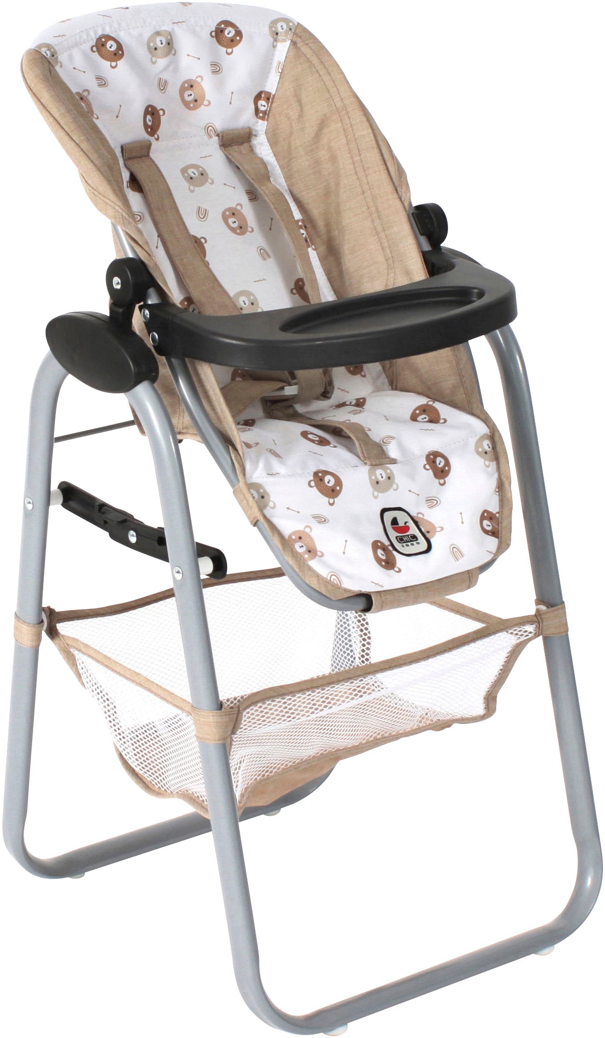 Puppenhochstuhl CHIC2000 "Konfetti", rosa (bärchen beige), Puppenmöbel, KinderB:35cm H:73cm T:35cm, mit abnehmbarem Tablett, B:35cm H:73cm T:35cm