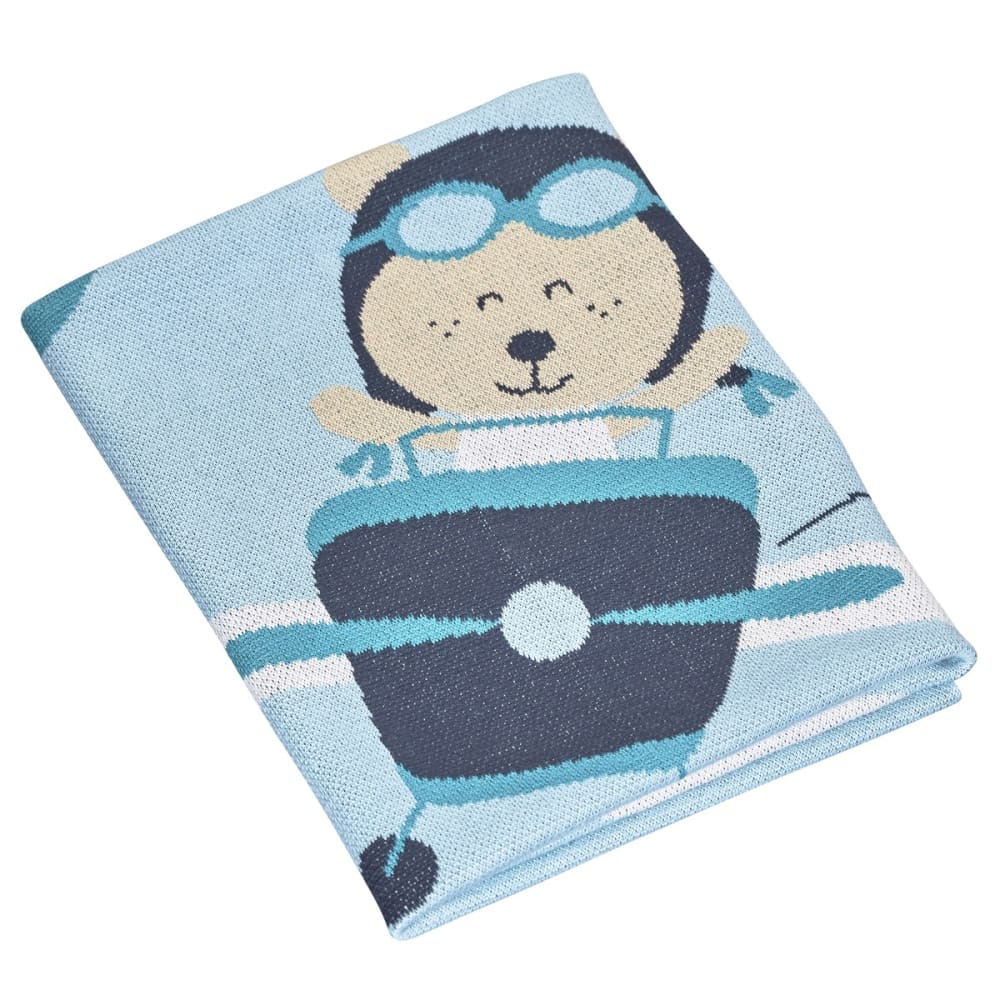 Coperta a maglia in cotone blu 100x80cm