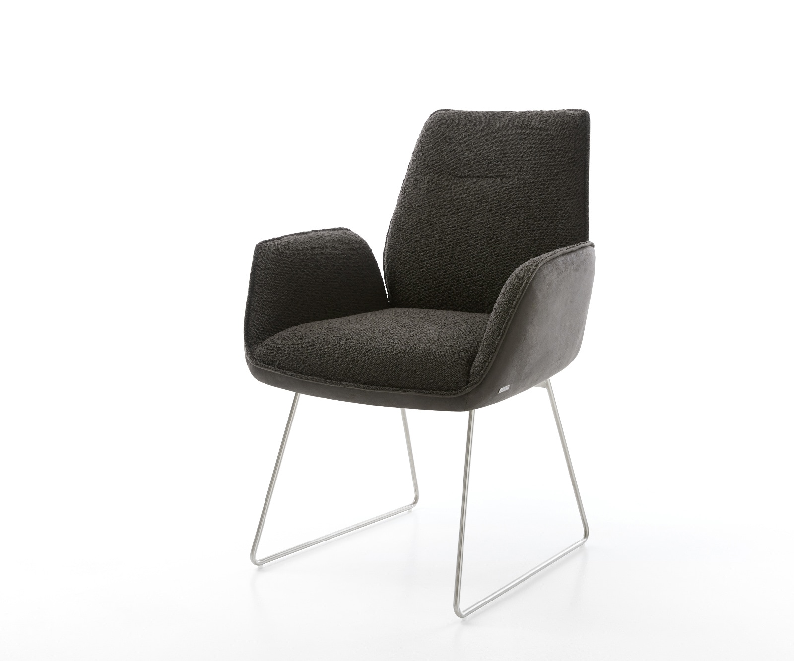 DELIFE Esszimmerstuhl Zoa-Flex Materialmix Schwarz Kufengestell Edelstahl Taschenfederkern, Esszimmerstühle Image