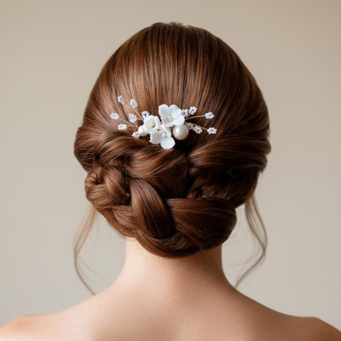 CAMILLE - Pettine per capelli da sposa con fiori in ceramica e perle, forcina per capelli da sposa con fiori in ceramica e perle