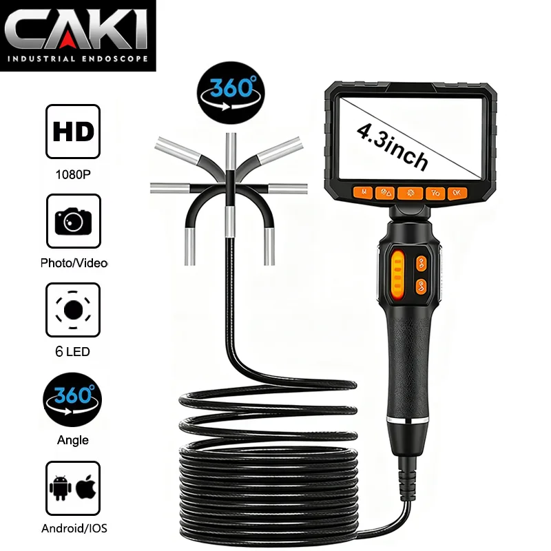 360° Gelenkendoskop 1080P 6,0mm 4,3-Zoll-LCD-Monitor Industrielle Inspektionskamera mit 2-Wege-Artikulation für die Automobilindustrie Image