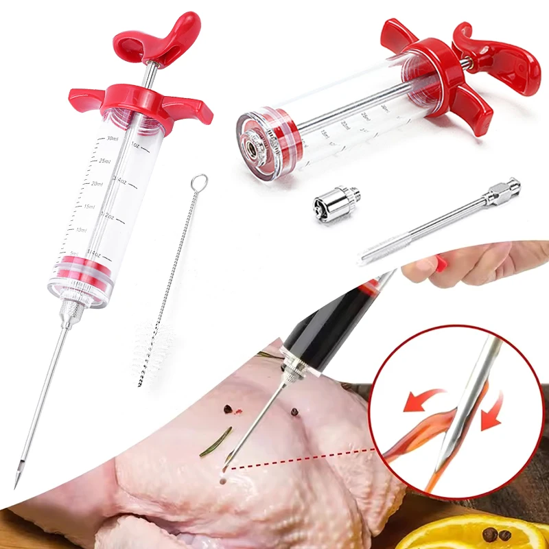 30ml/50ml Fleischmarinade-Injektor, Küchenhelfer, Spritze mit verschiedenen Nadeln, Reinigungsbürste, Werkzeug für Truthahn, Huhn, Rindfleisch, ZYF Image