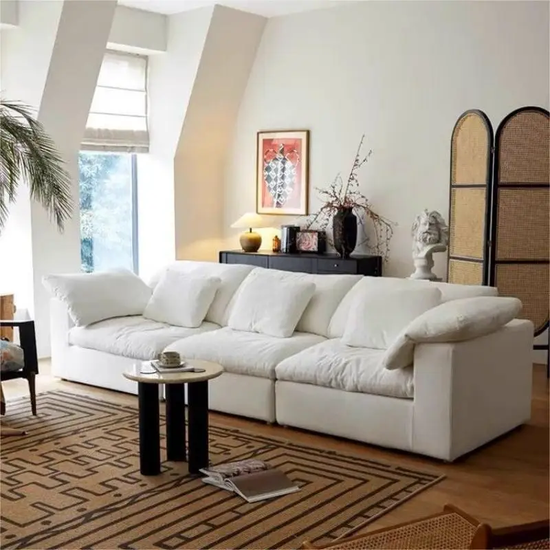 Wolkensofa voller Schwamm Vakuumkompressionsrolle Tasche Wohnzimmersofa Creme mittel antike Flachsstoffkombination kleine Wohnung Image