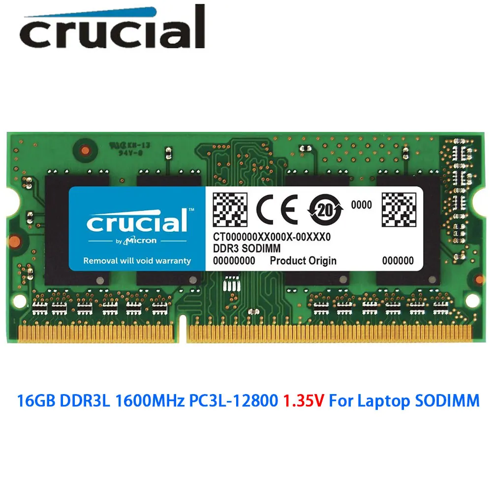 Crucial Memoria RAM DDR3L 16 GB 1600 MHz PC3L-12800S 204Pin 1,35 V SODIMM Speicher DDR3 16 GB 1600 MHz PC3-12800 Laptop Notebook RAMs Image