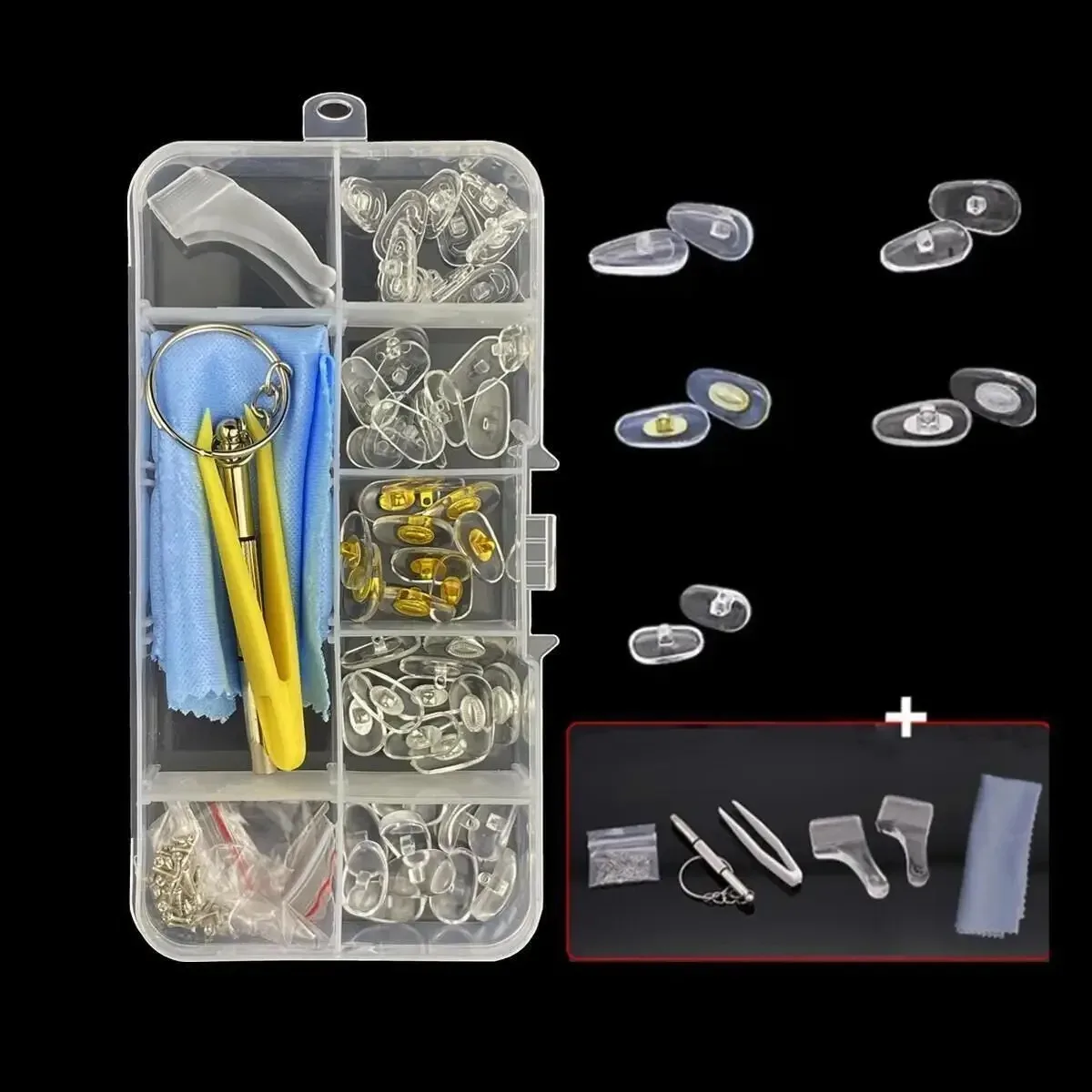 Brillen-Nasenpolster-Set mit Schraubendreher, weiche ovale Silikon-Luftkammer-Brillen-Nasenpolster, rutschfest, Schraubenersatz, Reparatur Image