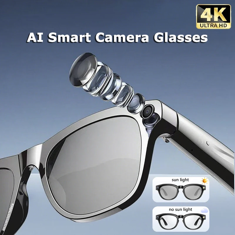 4K AI Smart Brille Multifunktionale Kamera Bluetooth Anruf Sprachassistent Musik Player Übersetzen Photochrome HD-Brille Image