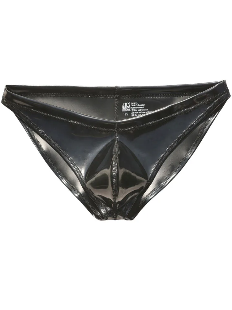 S-2XL Doppelseitiger, wendbarer Bikini-Slip aus PU-Leder, Wet-Look, PVC, konvexer Beutel, Jockstrap, Calzoncillo, heiße Badehose, Slips Image