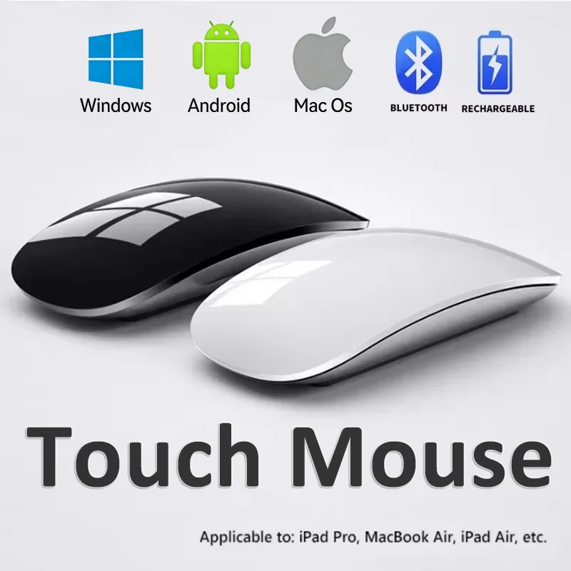 Kabellose Multi-Touch-Bluetooth-Maus, wiederaufladbar, leise, ergonomisch, tragbar, für PC, Smartphone, Tablet, universelle Maus Image