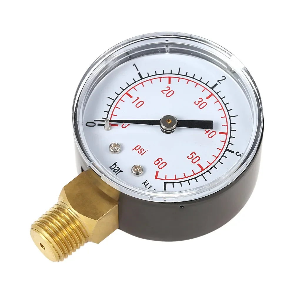 50mm Wasserdruckanzeige 0~15psi 0~1bar / 0~60psi 0~4bar Manometer Hydraulikdruckmesser 1/4" NPT Gewinde Manometre Druckmesser Image