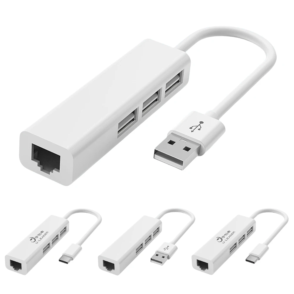 Typ-C zu RJ45 LAN-Netzwerkkarte 4-Port 4-in-1 USB 2.0 Hub USB2.0 Typ-C USB-Netzwerkkarten-Hub 10 Gbit/s für Desktop-Computer PC Image