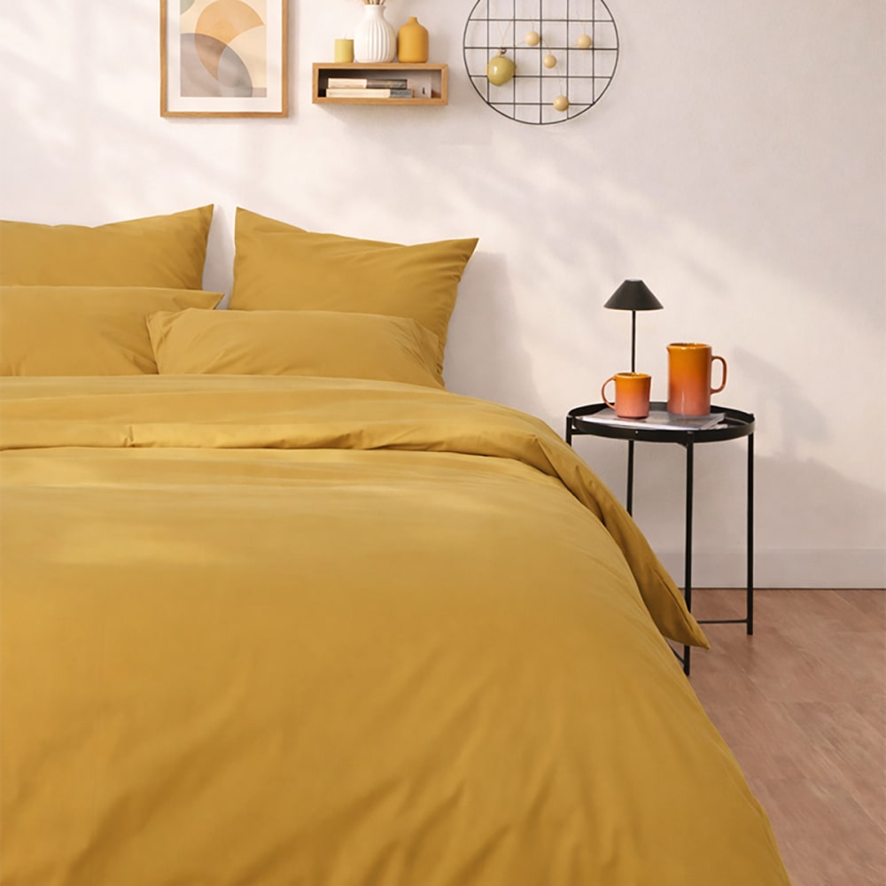 Parure de lit en percale de coton bio jaune ocre 240x220