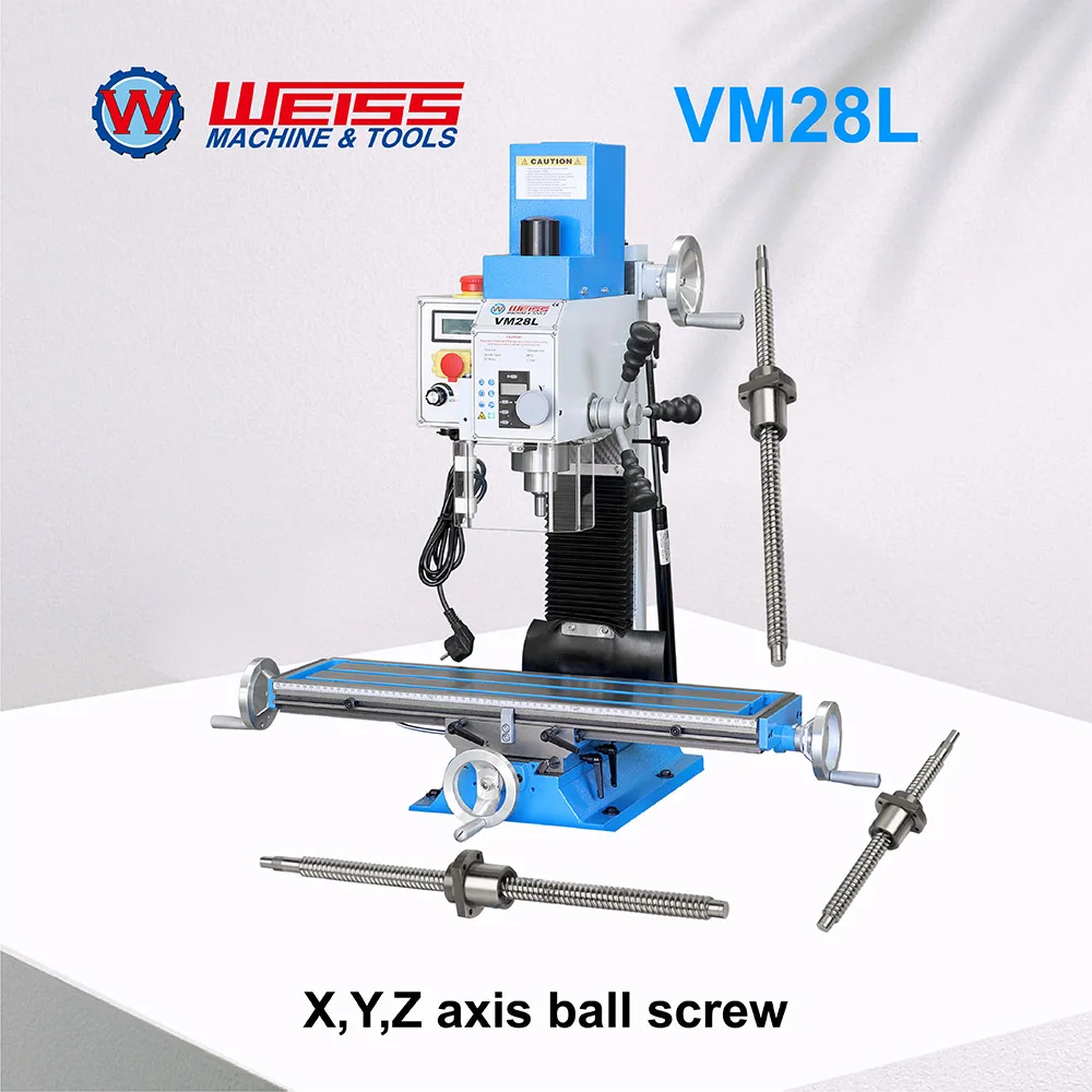 WEISS VM28L Fräsmaschine mit X-, Y-, Z-Achsen-Kugelumlaufspindel-Tischfräsbohrmaschine mit variabler Geschwindigkeit 100–2250 U/min 1100 W Image