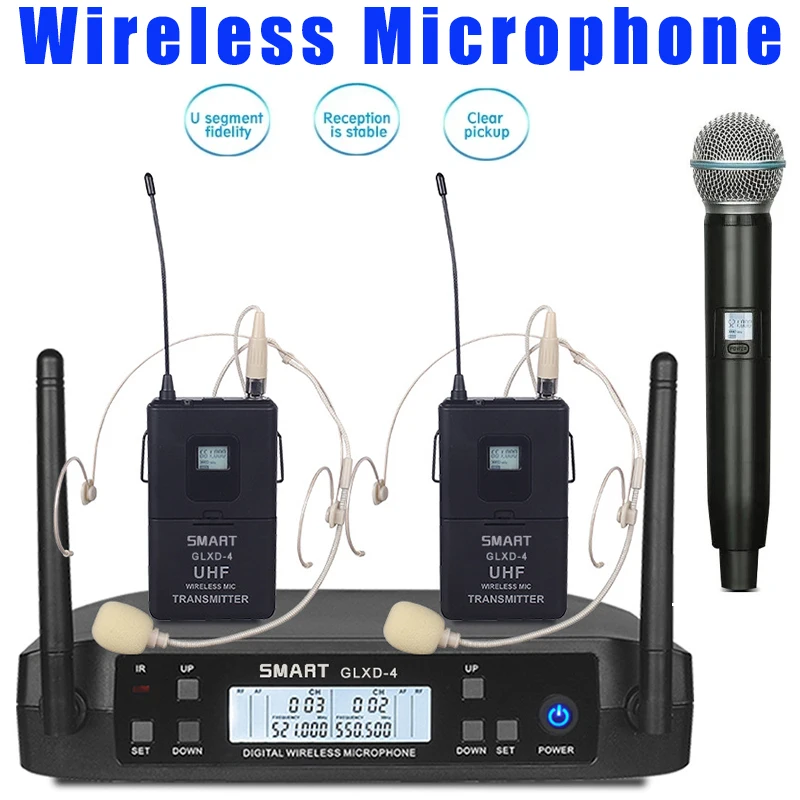 Drahtlose UHF-Mikrofone mit Mikrofonempfänger für Karaoke, Bühnenaufführung, Sprache, Klassenzimmer, Show, Party, Hip-Hop-Mikrotelefone Image