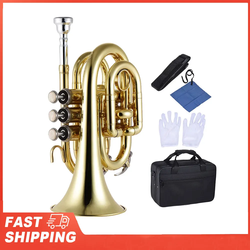 Messing Trompete Mini Trompete Bb Flach Messing Blasinstrument mit Mundstück Handschuhe Reinigungstuch Tragetasche Mini Trompete Image