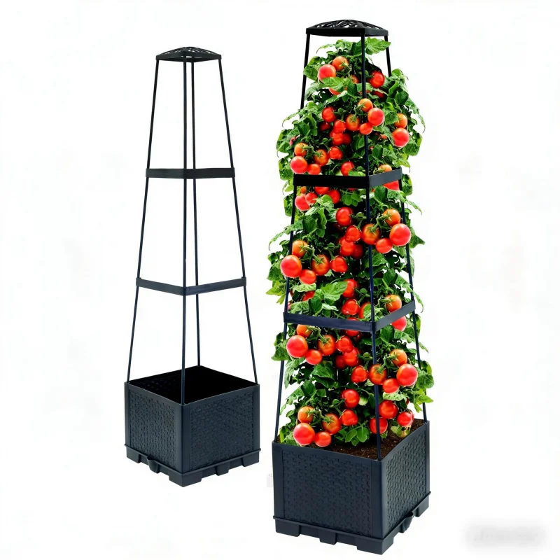 Selbstbewässernde Tomaten-Pflanzbox 44,8 Zoll Klettergerüst Leiterhalterung für Kletterpflanzen, speziell für Hof und Balkon Image
