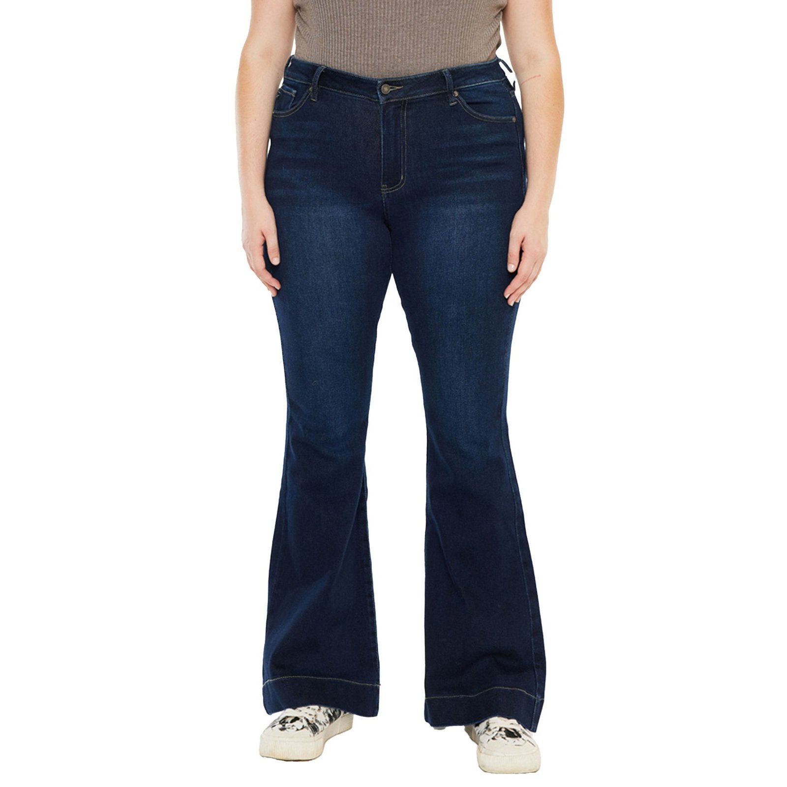 KanCan KC7124D-P High Rise Flare (Size 3X-33) Dark Wash, Cotton,Denim,Polyester,Spandex