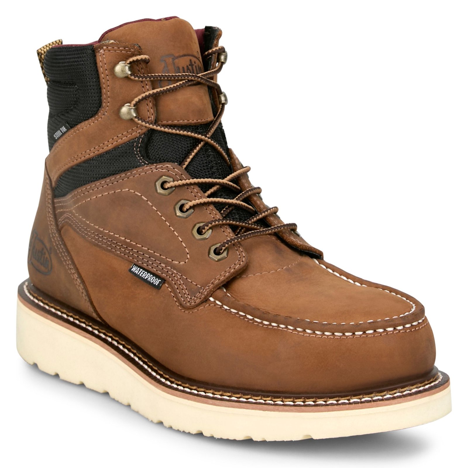 Justin Boots Hardwire 6" Moc Wedge Steel Toe - Mens 7 Brown Boot D