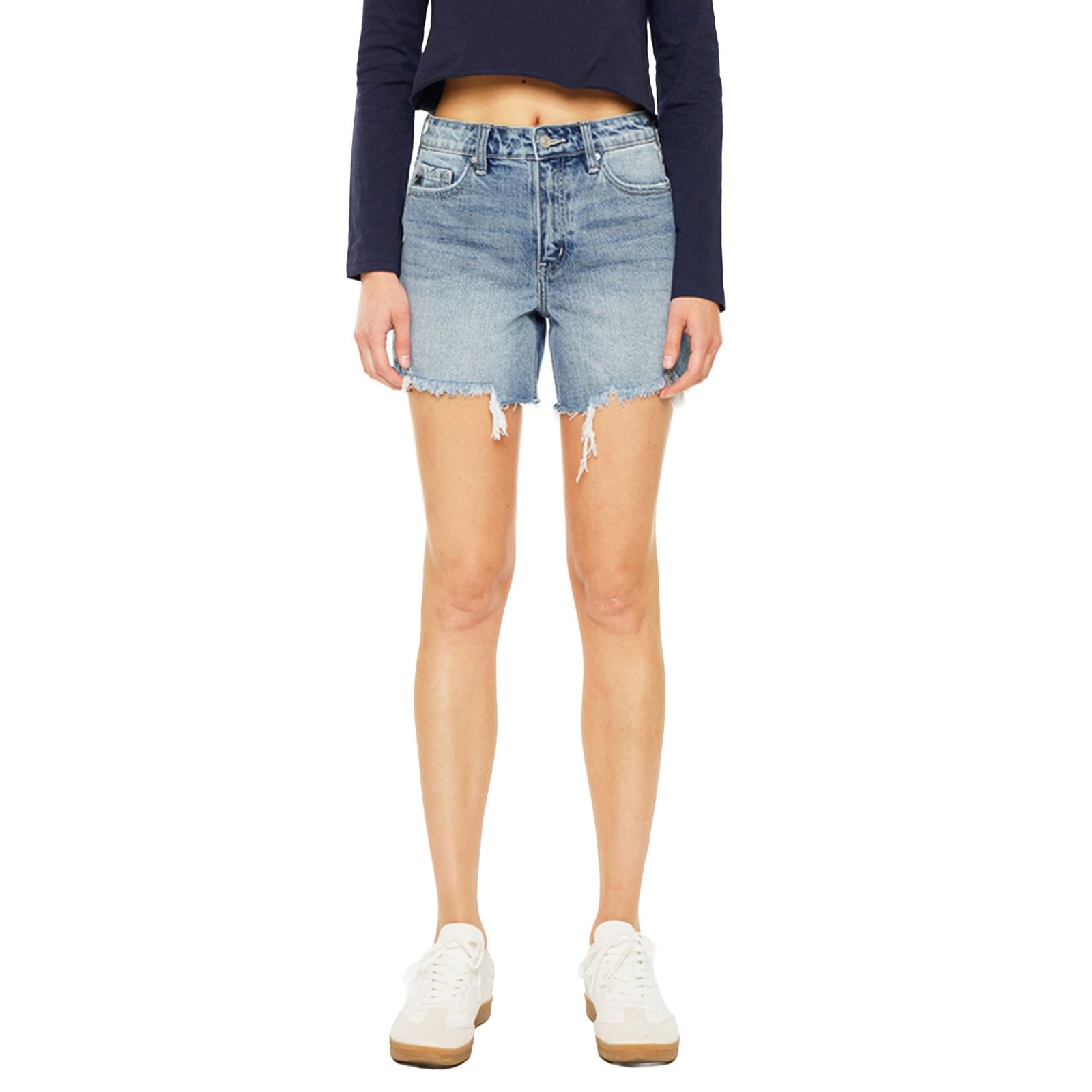 KanCan KC2588M High-Rise Denim Shorts (Size 30) Medium Wash, Cotton,Denim,Spandex