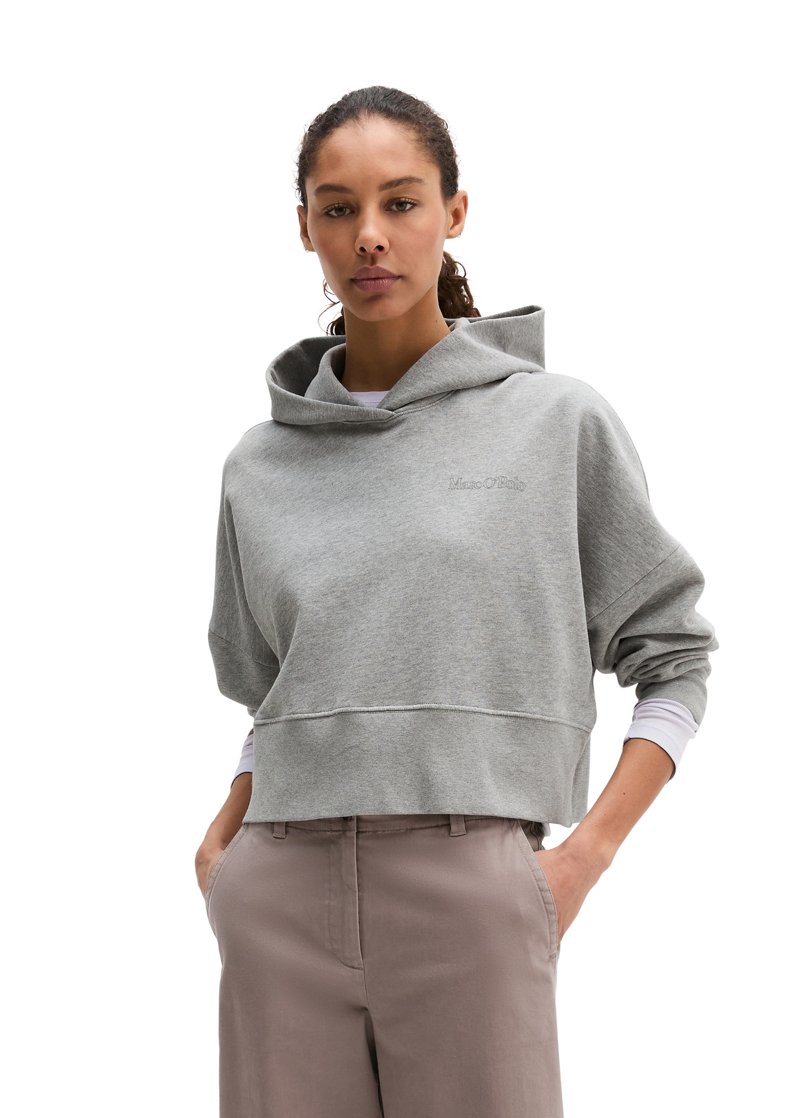 Sweatshirt MARC O'POLO "aus Organic Cotton", Damen, Gr. L, pure grau melange, Obermaterial: 100% Baumwolle, unifarben, relaxed fit, Rippbündchen, Sweatshirts Sweatshirt